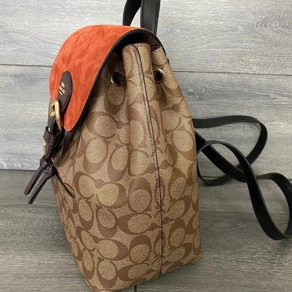 Coach Suede Kleo khaki multi backpack bagwomen signature - Picture 13 of 13